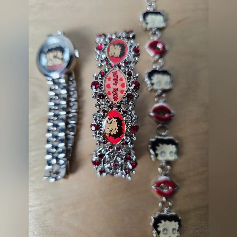 Betty Boop Watch,Charm Bracelet and Stretch Bracelet.